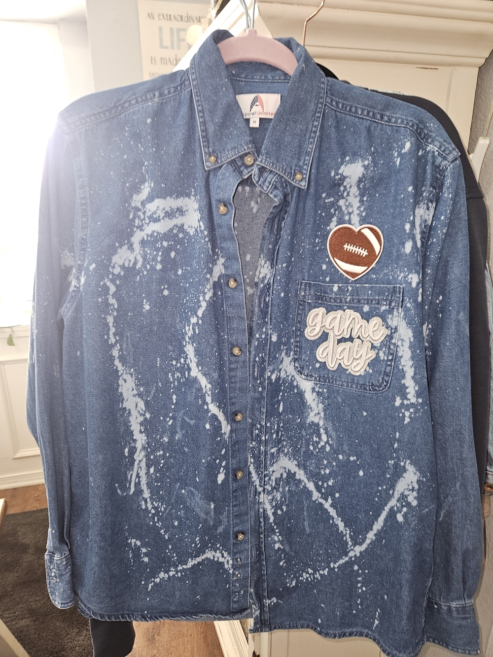 Denim Button-Up Shirt Jacket - Blue - Game Day Patch